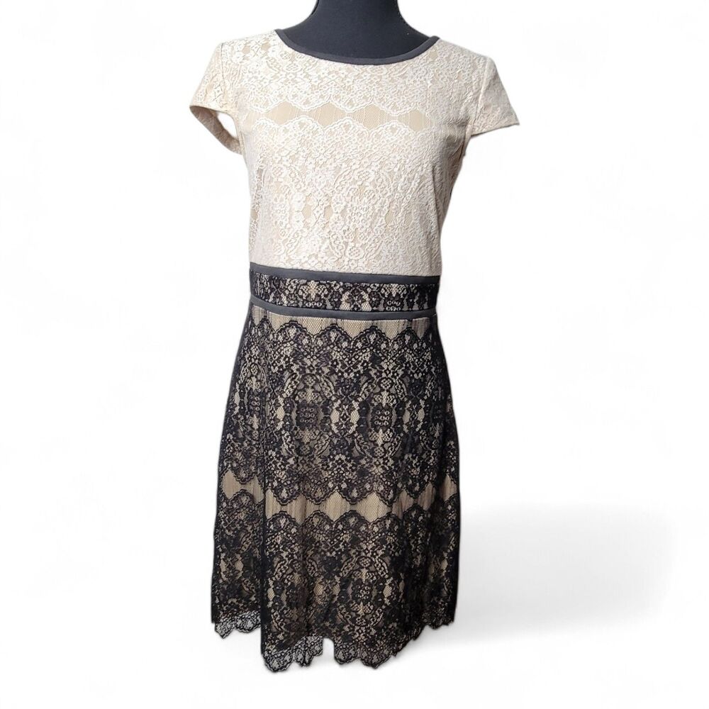 Kensie Lace Dress Womens 8 Black Ivory Cocktail Wedding Guest Coquette